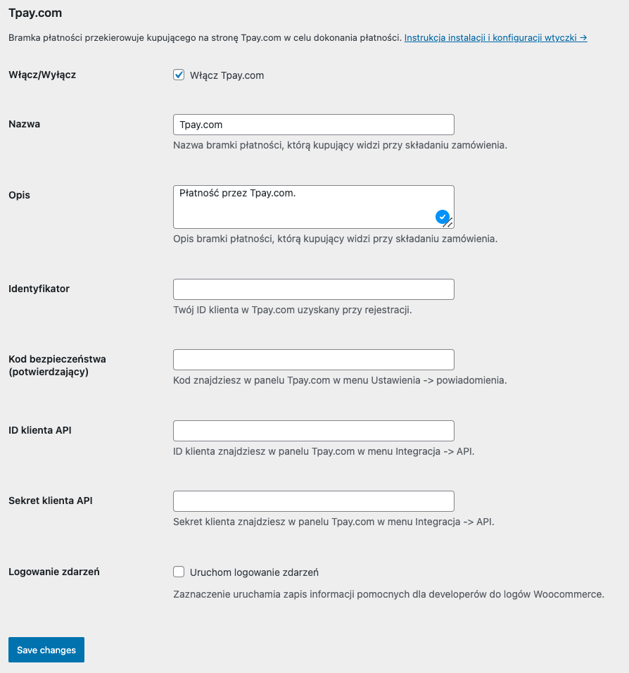 Ustawienia Tpay WooCommerce