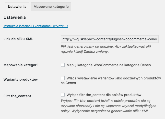 Ceneo WooCommerce - ustawienia