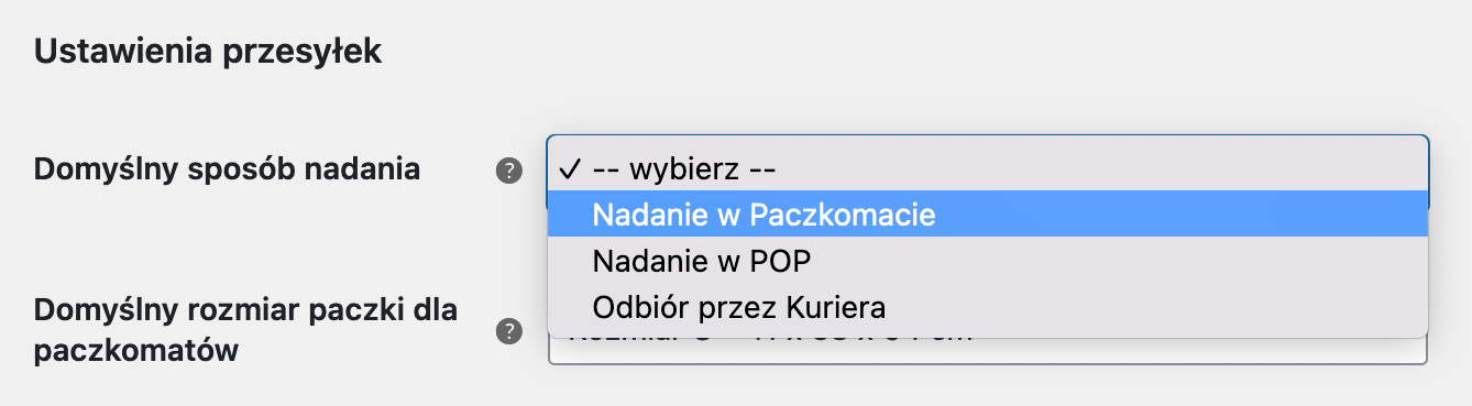 InPost WooCommerce - Domyślny sposób nadania