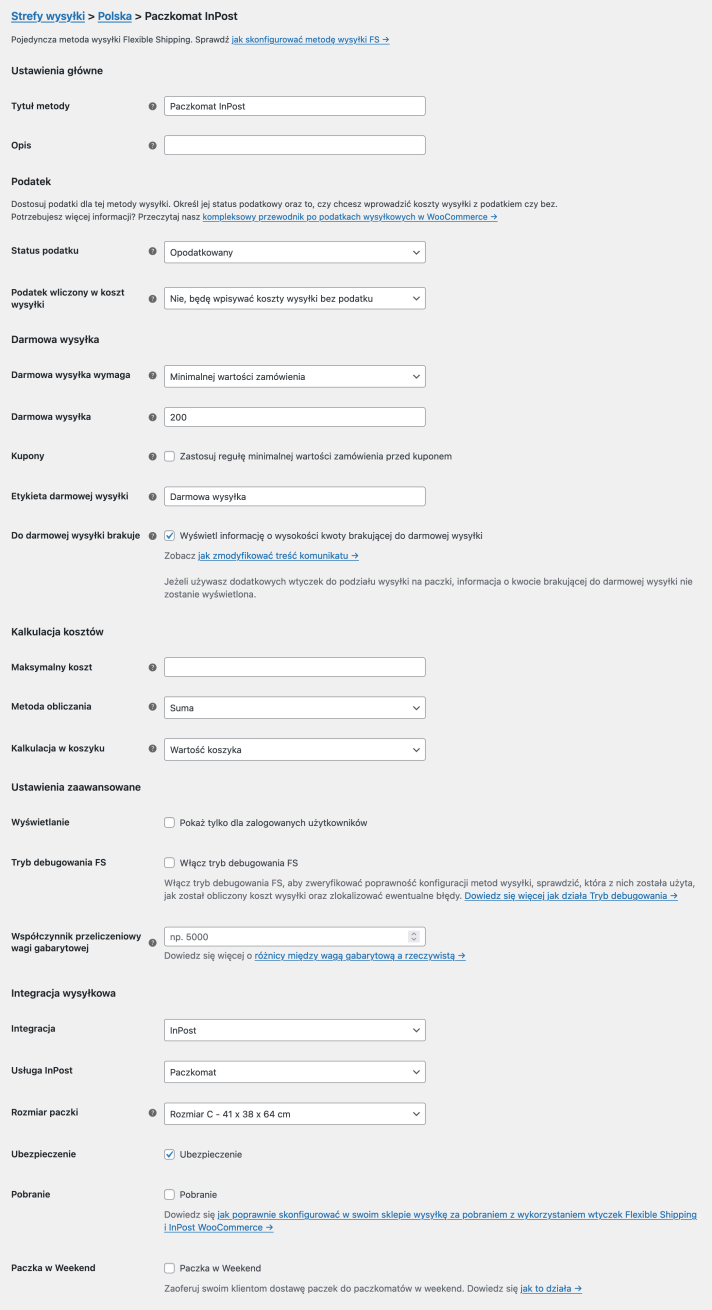 Konfiguracja metody wysyłki Flexible Shipping z integracją InPost i usługą Paczkomat InPost