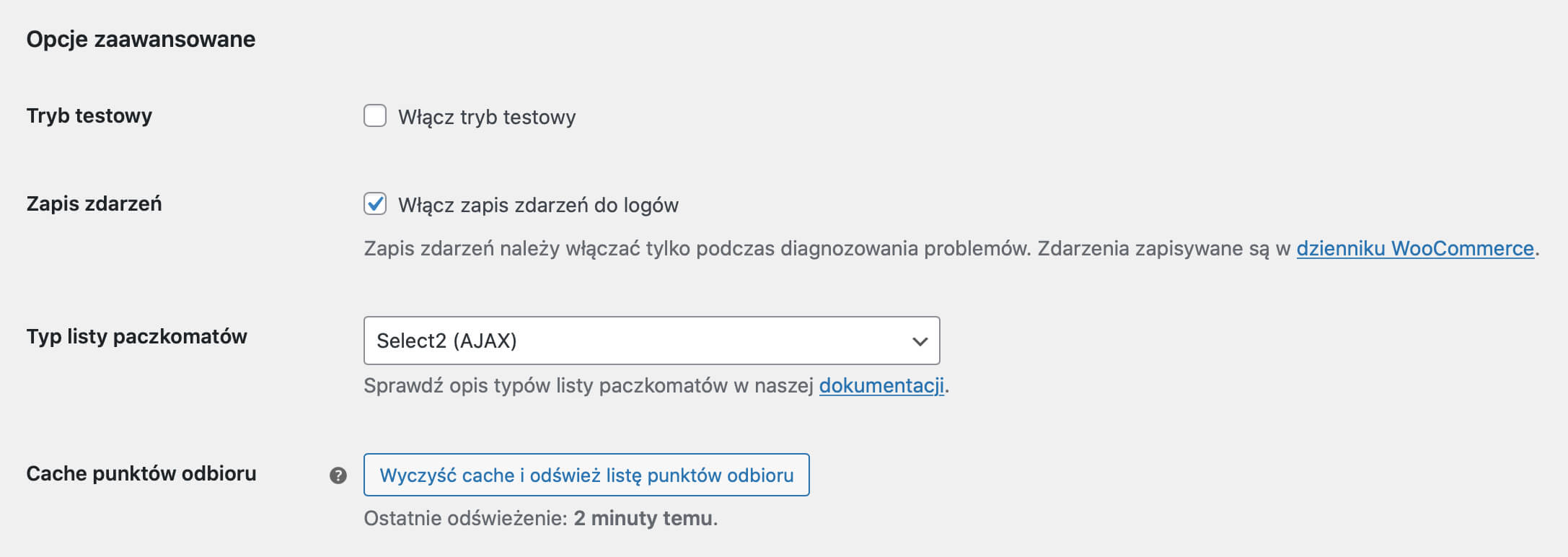 InPost WooCommerce Opcje zaawansowane
