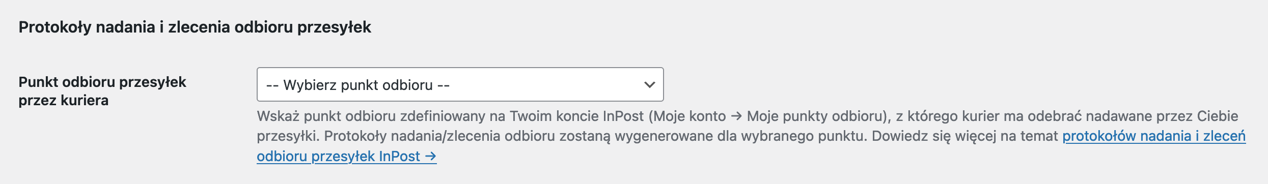 InPost WooCommerce - Ustawienia - Protokoły nadania i zlecenia odbioru przesyłek