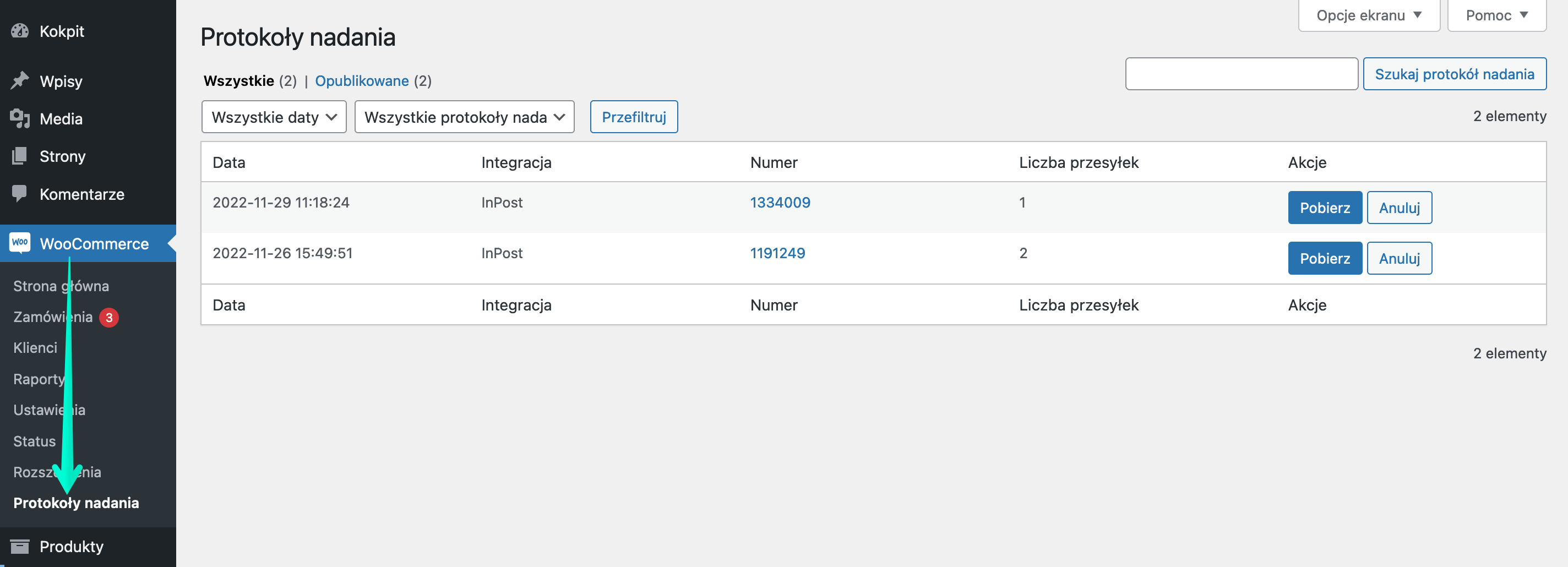 InPost WooCommerce - Protokoły nadania