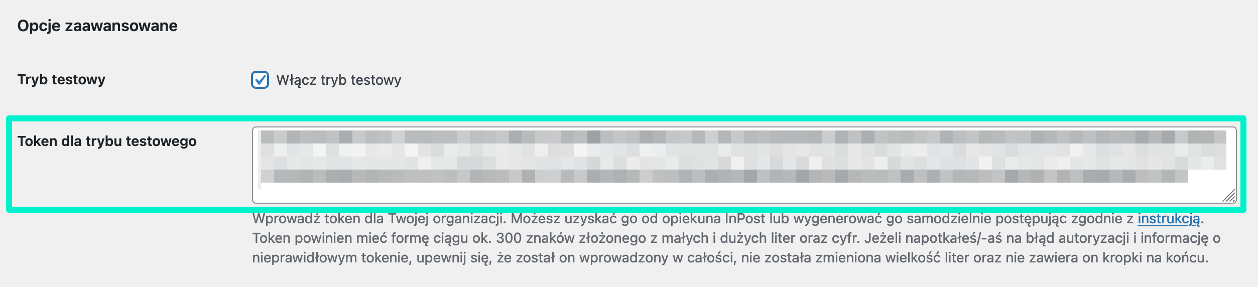 InPost WooCommerce - Token dla trybu testowego
