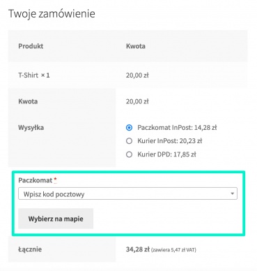 InPost WooCommerce - Miejsce wyświetlania opcji wyboru paczkomatu: Pod wszystkimi metodami wysyłki