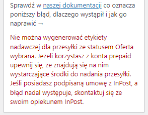 Błąd oferta wybrana
