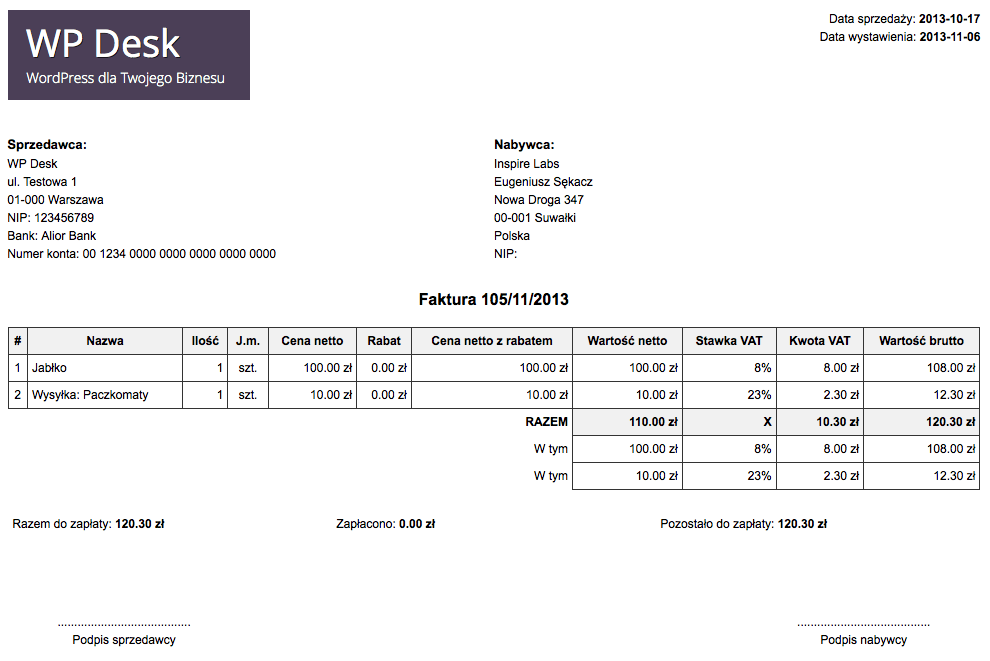 Faktury i rachunki WooCommerce