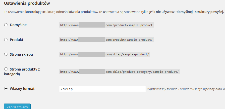 Ustawienia bezposrednich odnośników sklepowych WooCommerce