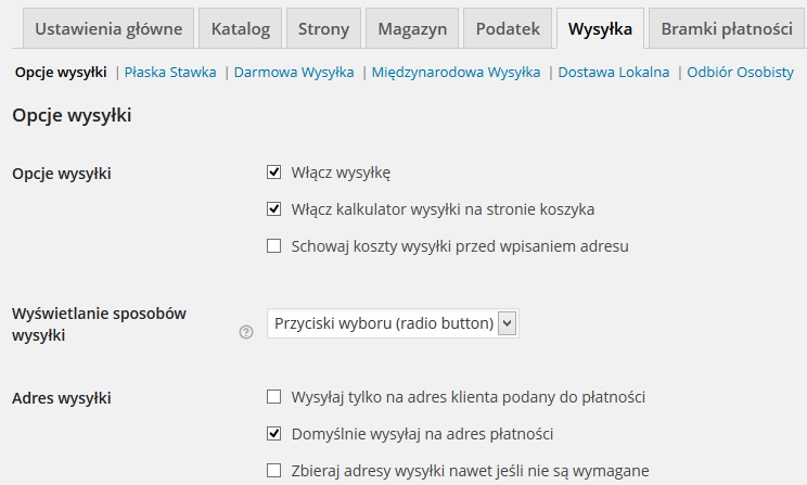 Opcje wysyłki WooCommerce