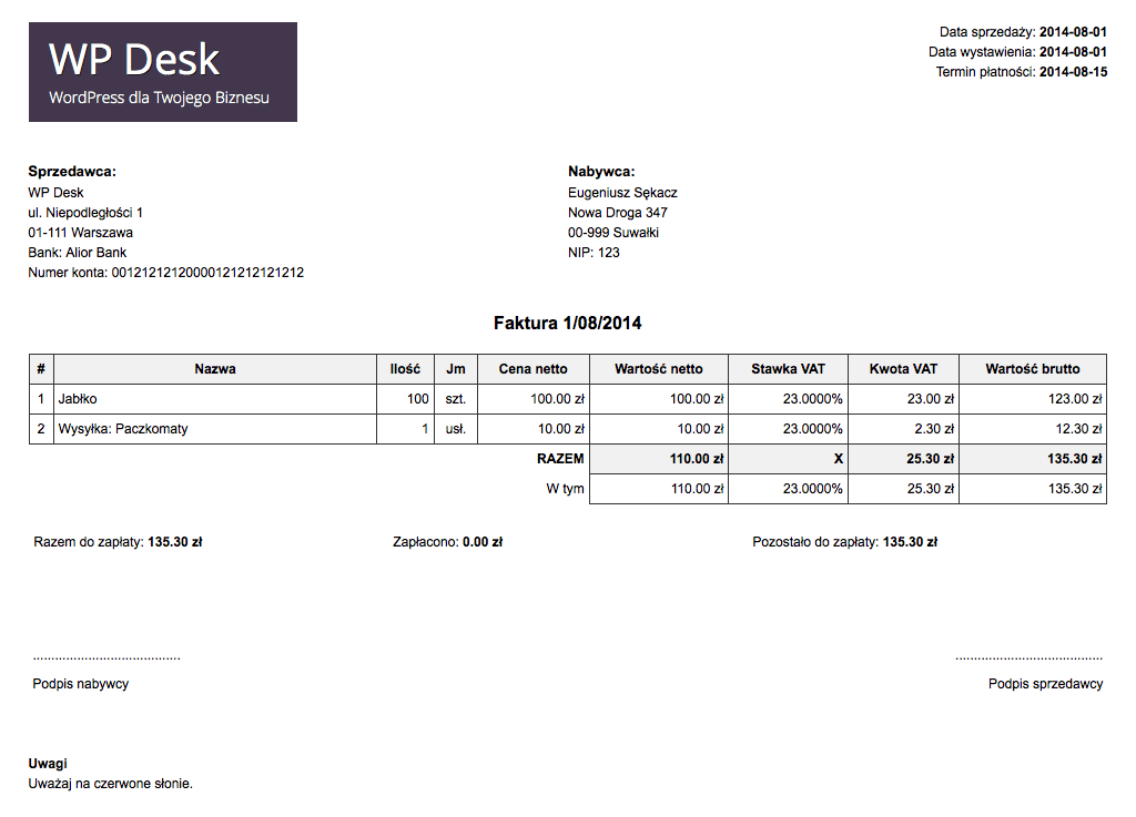 Faktura Sprzedaży Samochodu Pdf