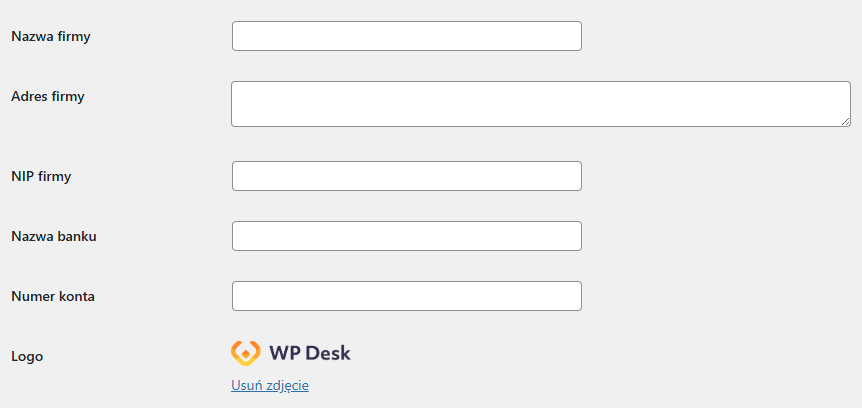 Wtyczka Faktury WooCommerce ustawienia dane firmy