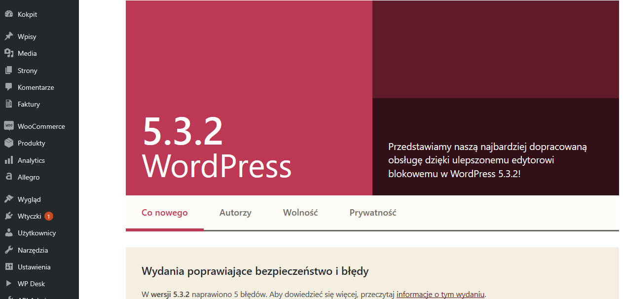 Wersja WordPress informacje