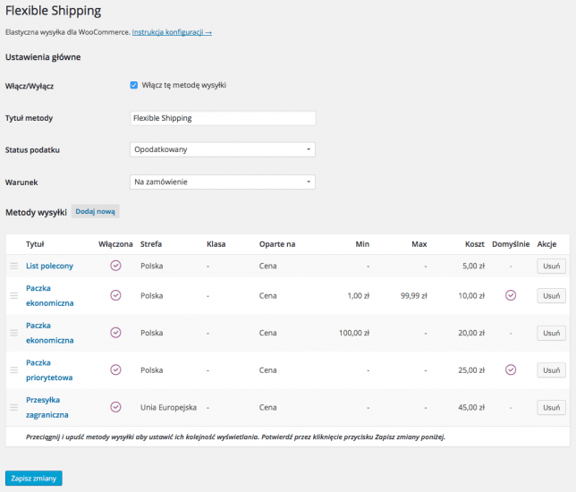 Opcje wysyłki WooCommerce