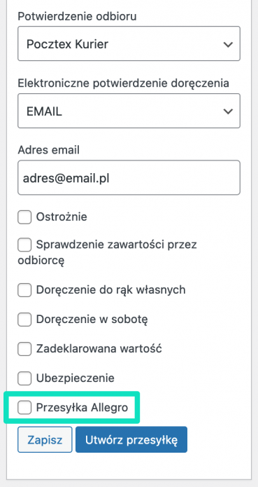 eNadawca WooCommerce przesyłka Allegro