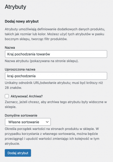 Dodawania atrybutów produktów WooCommerce