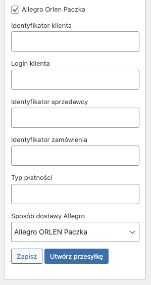 Pola szczegółowe integracji z Allegro