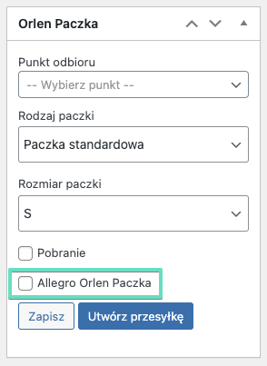 Orlen Paczka - checkbox Allegro