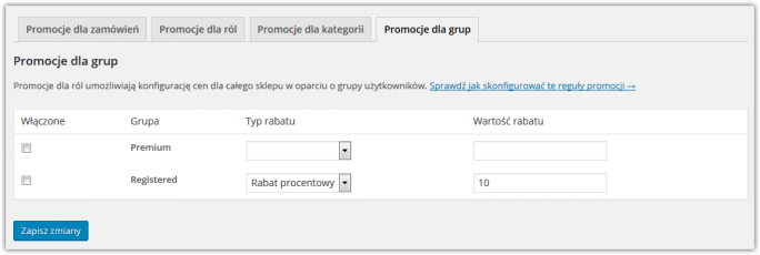 Ustawienia promocji dla grup
