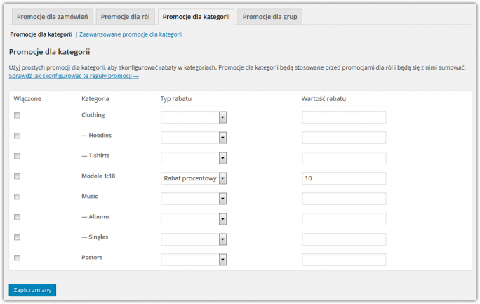 Ustawienia promocji dla kategorii
