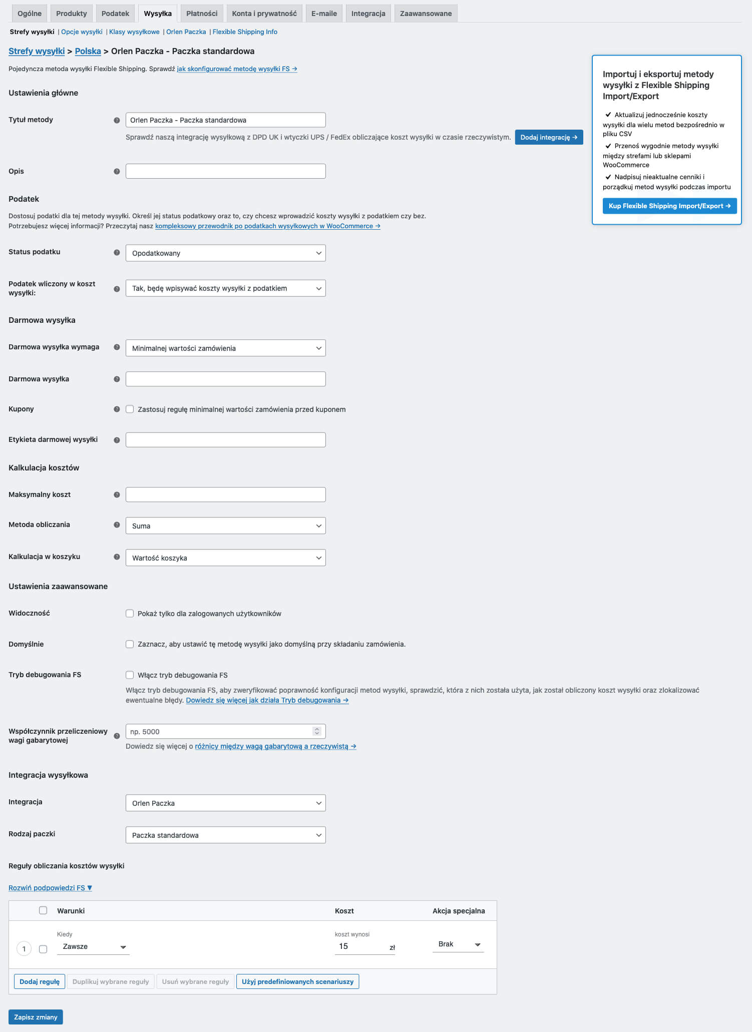 Metoda wysyłki Flexible Shipping z integracją Orlen Paczka