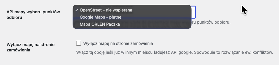 API mapy Orlen Paczka