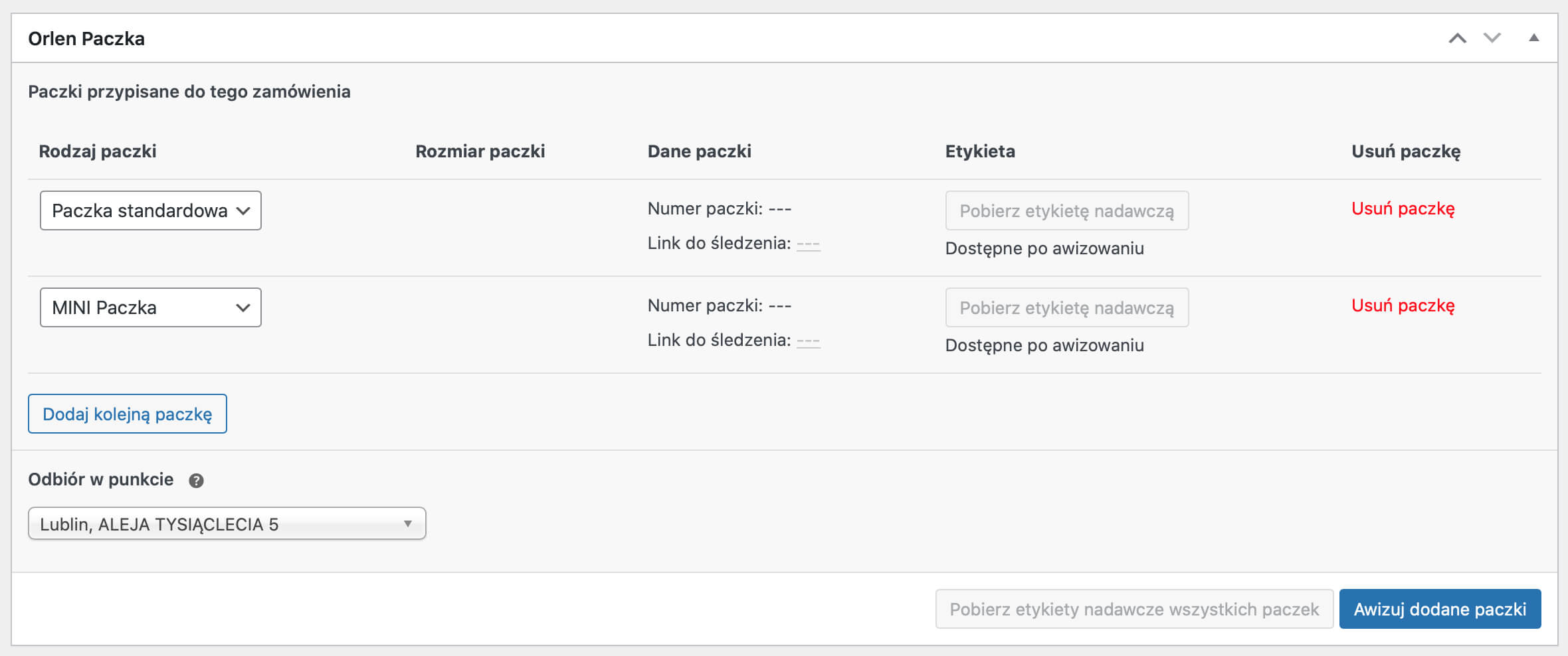 Orlen Paczka WooCommerce - Wiele paczek dodanych do zamówienia