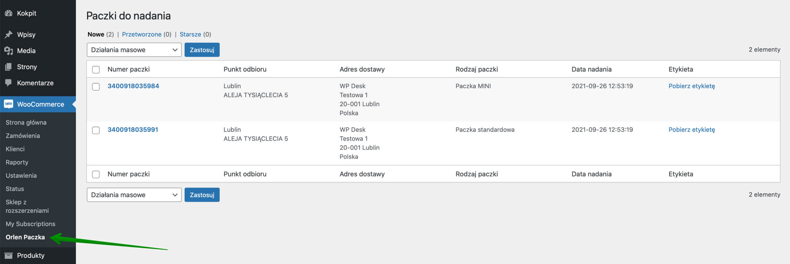 Orlen Paczka WooCommerce - Zestawienie paczek do nadania