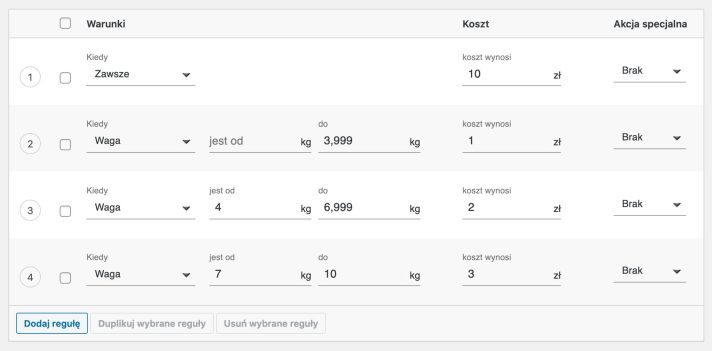 Flexible Shipping PRO - Przykład zastosowania: reguły oparte o wagę