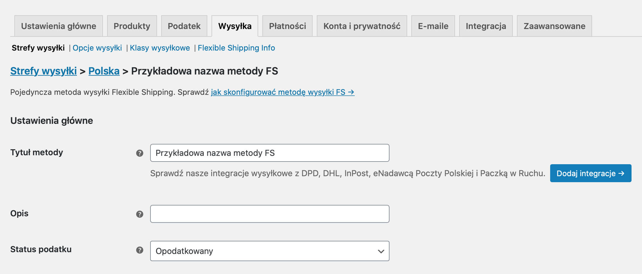 Metoda wysyłki Flexible Shipping - Ustawienia główne