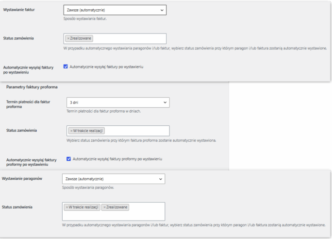 WooCommerce WP Desk wFirma - ustawienia wystawiania dokumentów
