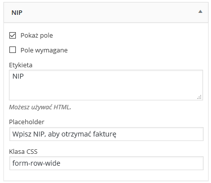 Konfiguracja pola NIP na stronie checkout w WooCommerce