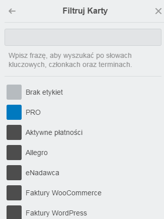 Filtrowanie kart Trello