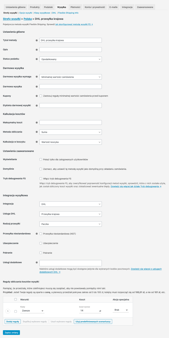 Metoda Flexible Shipping - Integracja z DHL