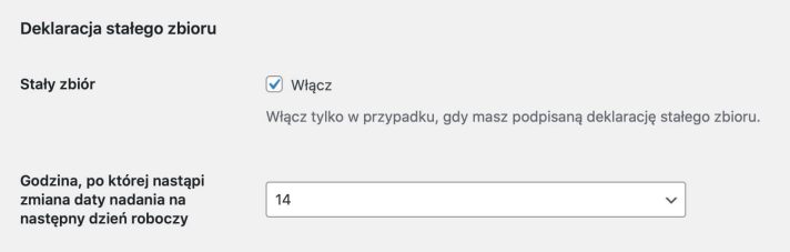 DHL WooCommerce - Ustawienia główne - Deklaracja stałego zbioru