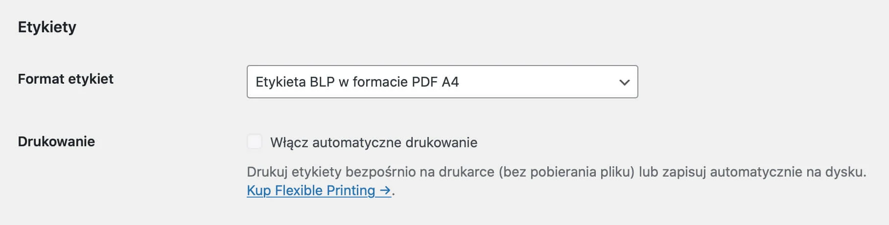 DHL WooCommerce - Ustawienia główne - Etykiety
