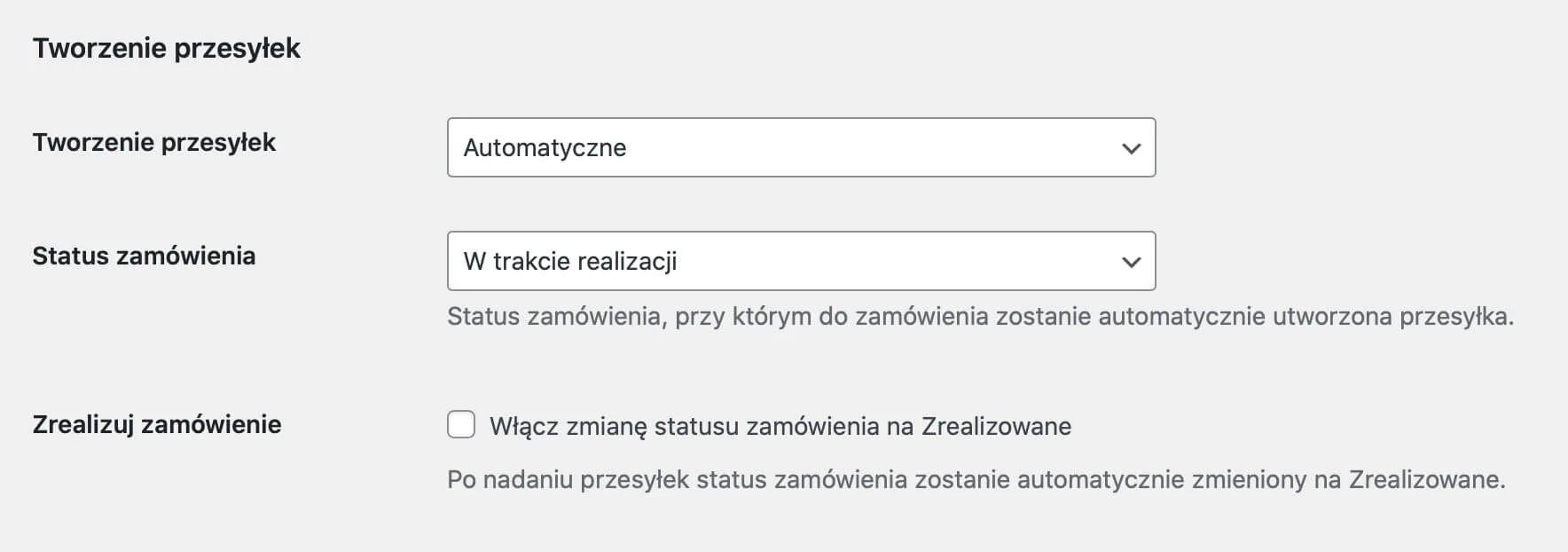 DHL WooCommerce - Ustawienia główne - Tworzenie przesyłek