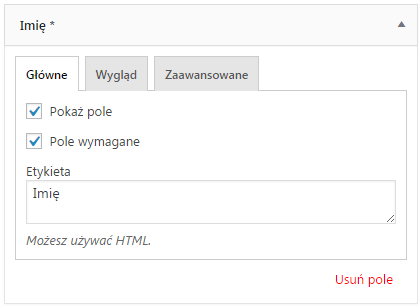 Ustawienia główne pola