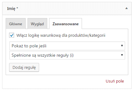 Ustawienia logiki warunkowej dla pola