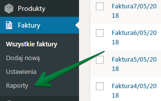 Raporty w menu Faktury
