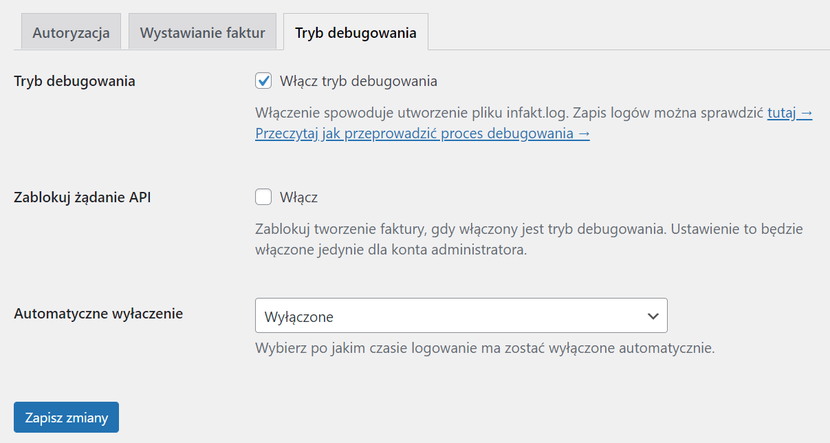 inFakt WooCommerce - Tryb debugowania