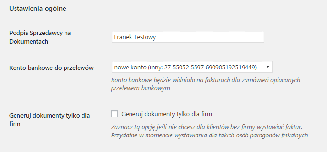 Integracja WooCommerce z inFakt - ustawienia ogólne