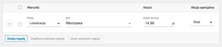 Flexible Shipping Lokalizacje - Tabela reguł