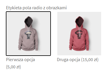 Pole radio z obrazkami - pole na stronie produktu