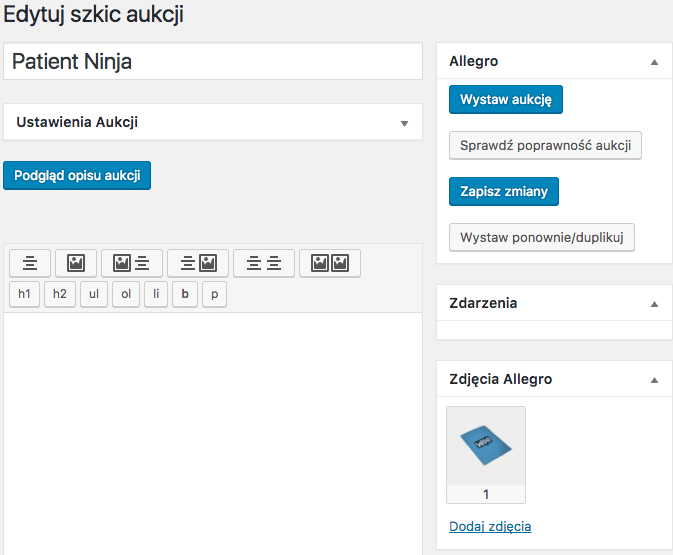 Allegro WooCommerce - edycja szkicu aukcji