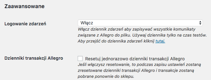 Allegro WooCommerce - ustawienia zaawansowane