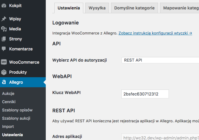 Allegro WooCommerce - Lokalizacja ustawień