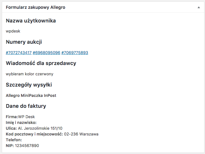 Allegro WooCommerce - formularz opcji dostawy
