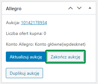 Allegro WooCommerce Zamykanie pojedynczej aukcji z poziomu ekranu edycji aukcji