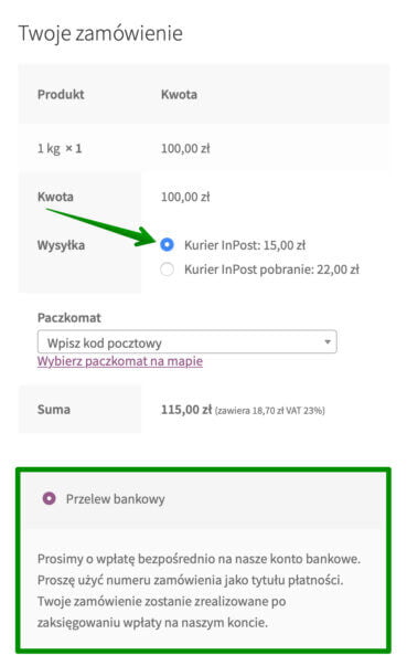 Kurier InPost - Płatność przelewem