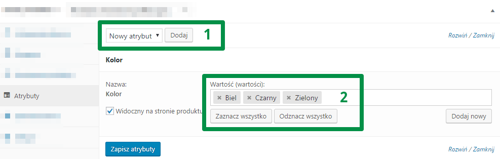 produkty w WooCommerce - konfiguracja atrybutów